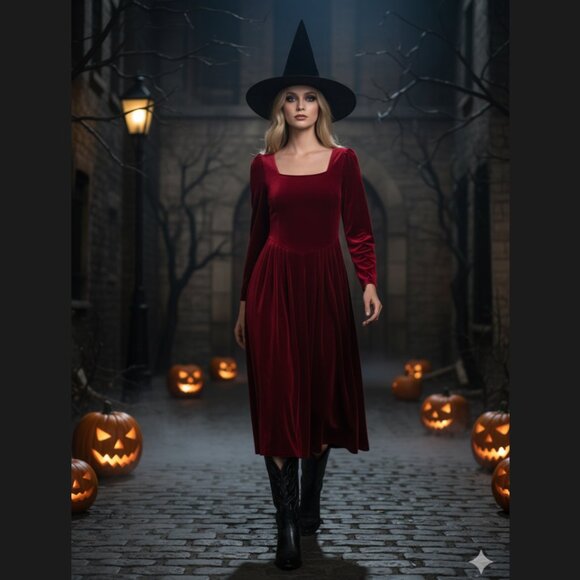 MIA Red Velvet Stretch Midi Dress Party & Casual Chic - Picture 1 of 16